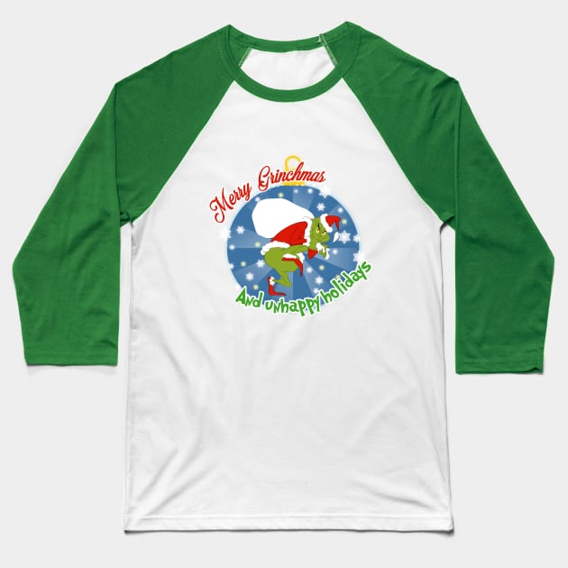 Merry Grinchmas Baseball T-Shirt by Oseven77